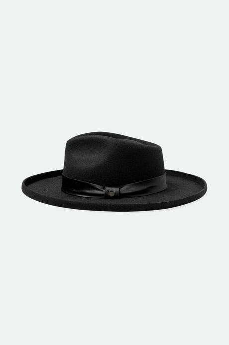 
       Extra Laydown Image 1 | Victoria Felt Fedora - Black/Black Satin
     