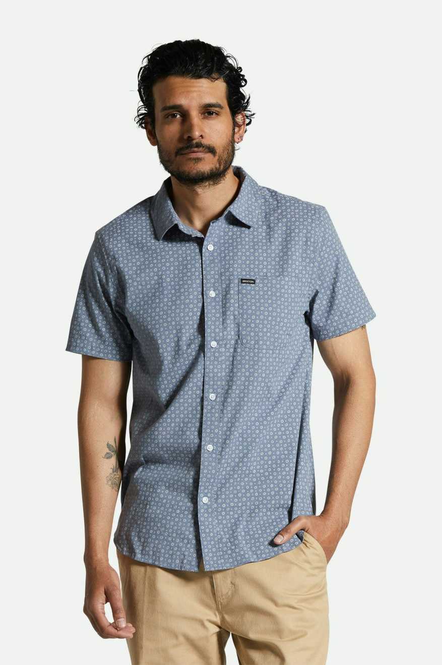 
       Brixton Charter Print S/S Shirt - Flint Stone Blue Micro
     