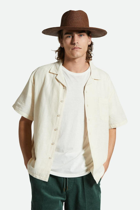 
       Brixton Bunker Linen Blend S/S Camp Collar Woven Shirt - Whitecap
     