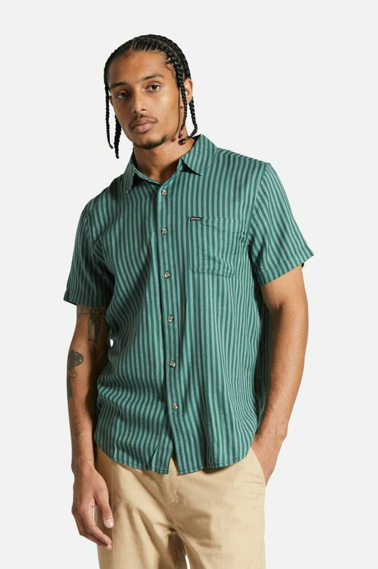 
       Brixton Charter Herringbone Stripe S/S Woven Shirt - Trekking Green/Chinois
     