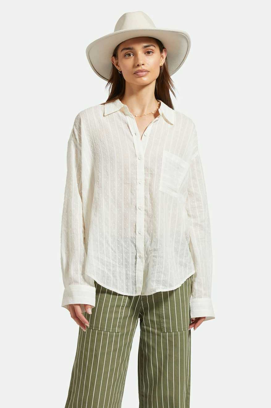 
       Women&#39;s Front Fit | East Side L/S Boxy Woven Shirt - White
     