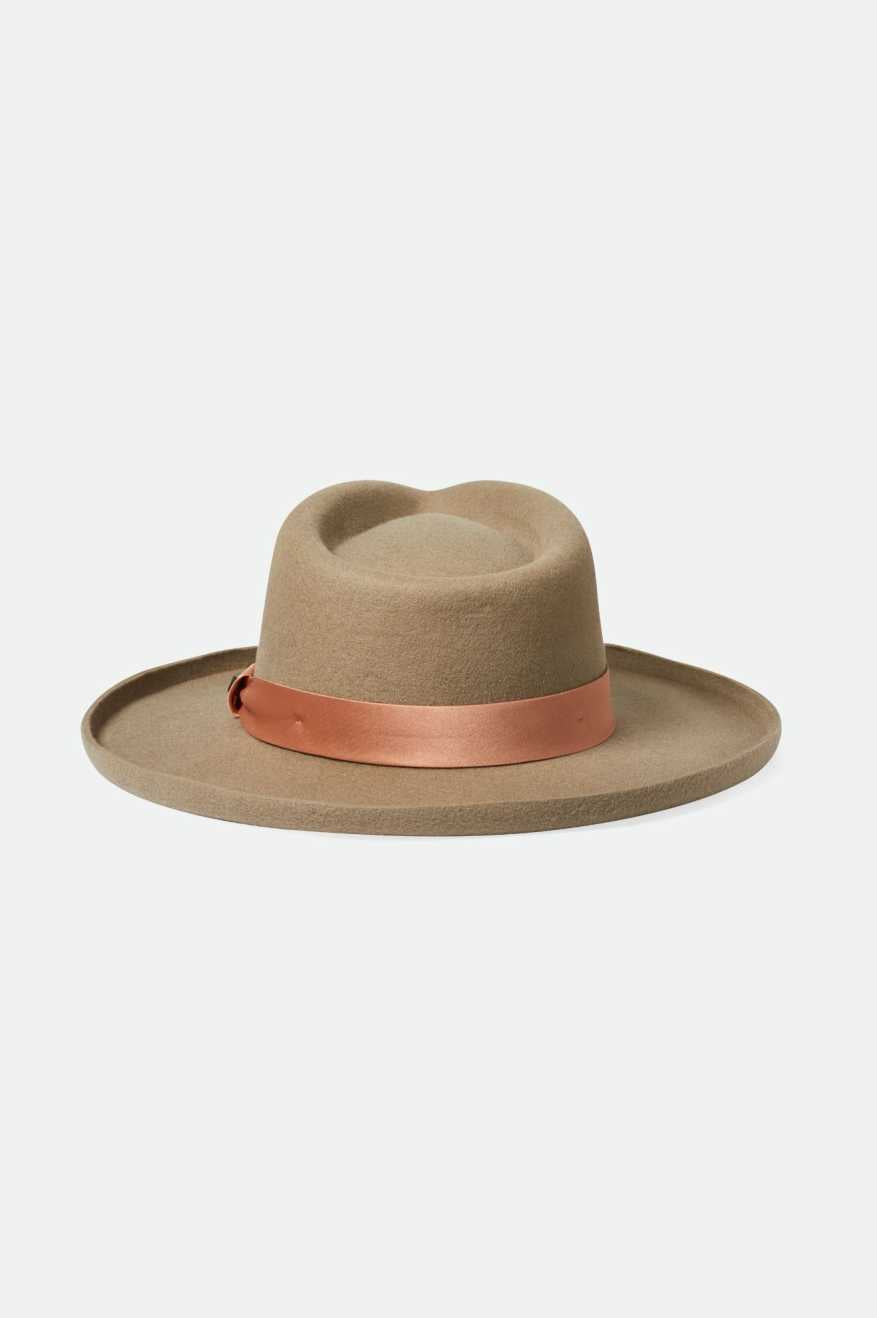 
       Back Laydown Image for Victoria Felt Fedora - Timberwolf/Rose Gold Satin
     