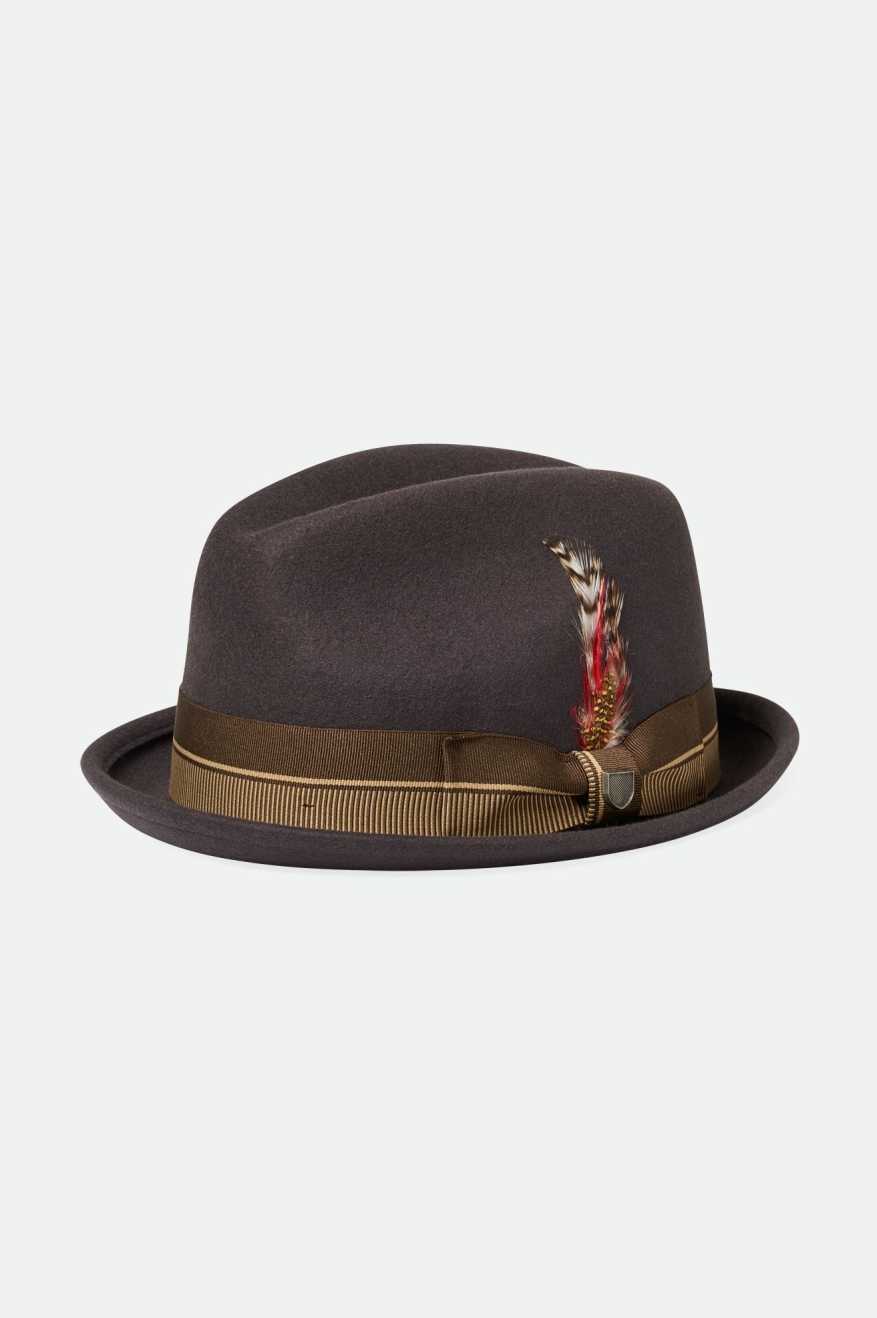 Brixton 20th Anniversary Gain Fedora Hat Chocolate Gold S