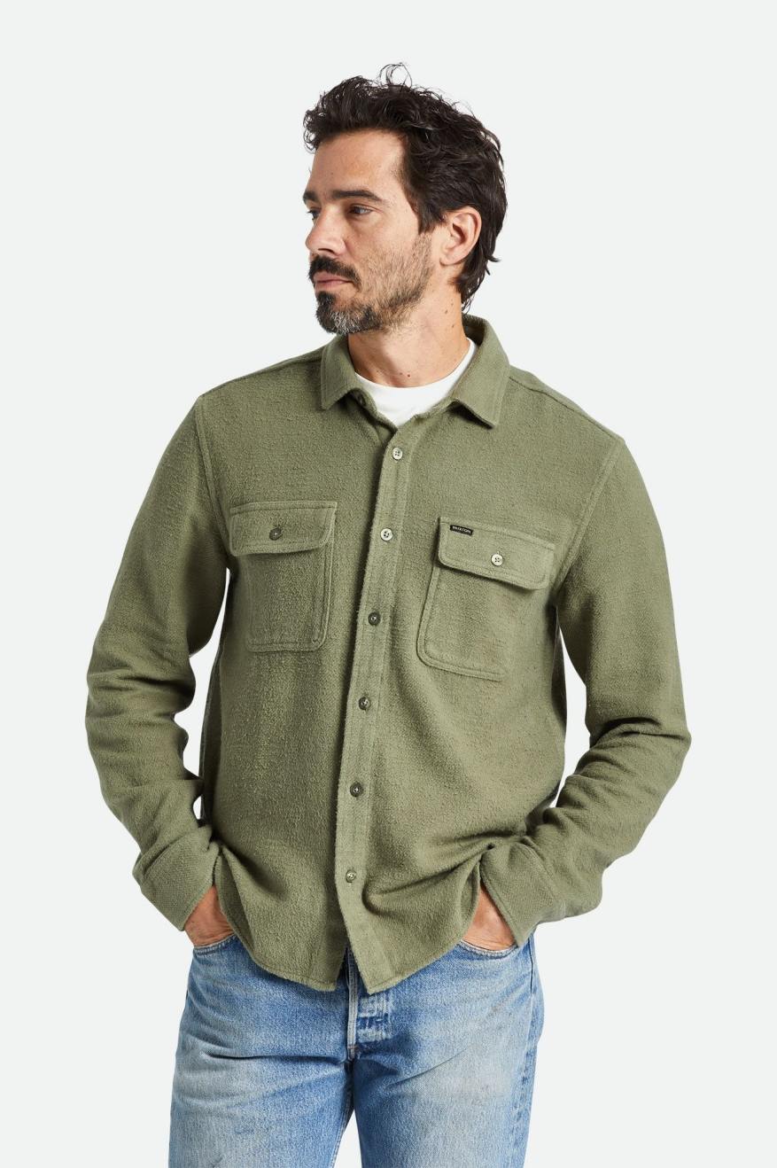 
       Brixton Bowery Textured Loop Twill L/S Overshirt - Olive Surplus
     