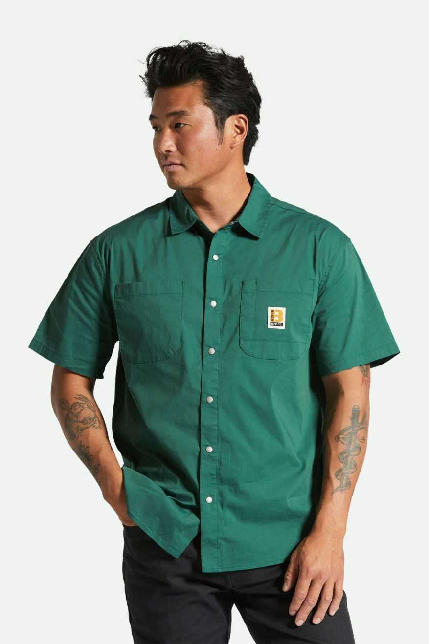 
       Brixton Builders Mechanic S/S Woven Shirt - Trekking Green
     