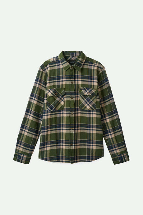 Brixton Men's Bowery L/S Flannel - Cypress Green/Washed Navy/Whitecap | Main