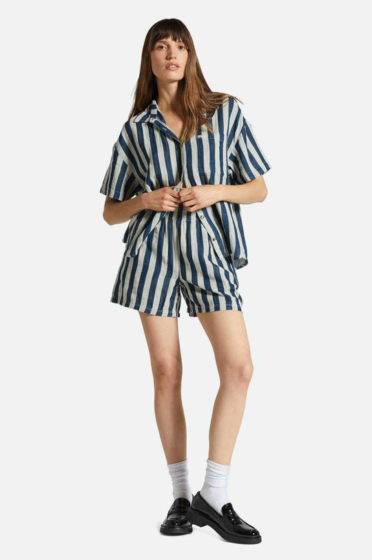 
       Brixton Mykonos Stripe Boyfriend S/S Woven Shirt - Deep Sea
     