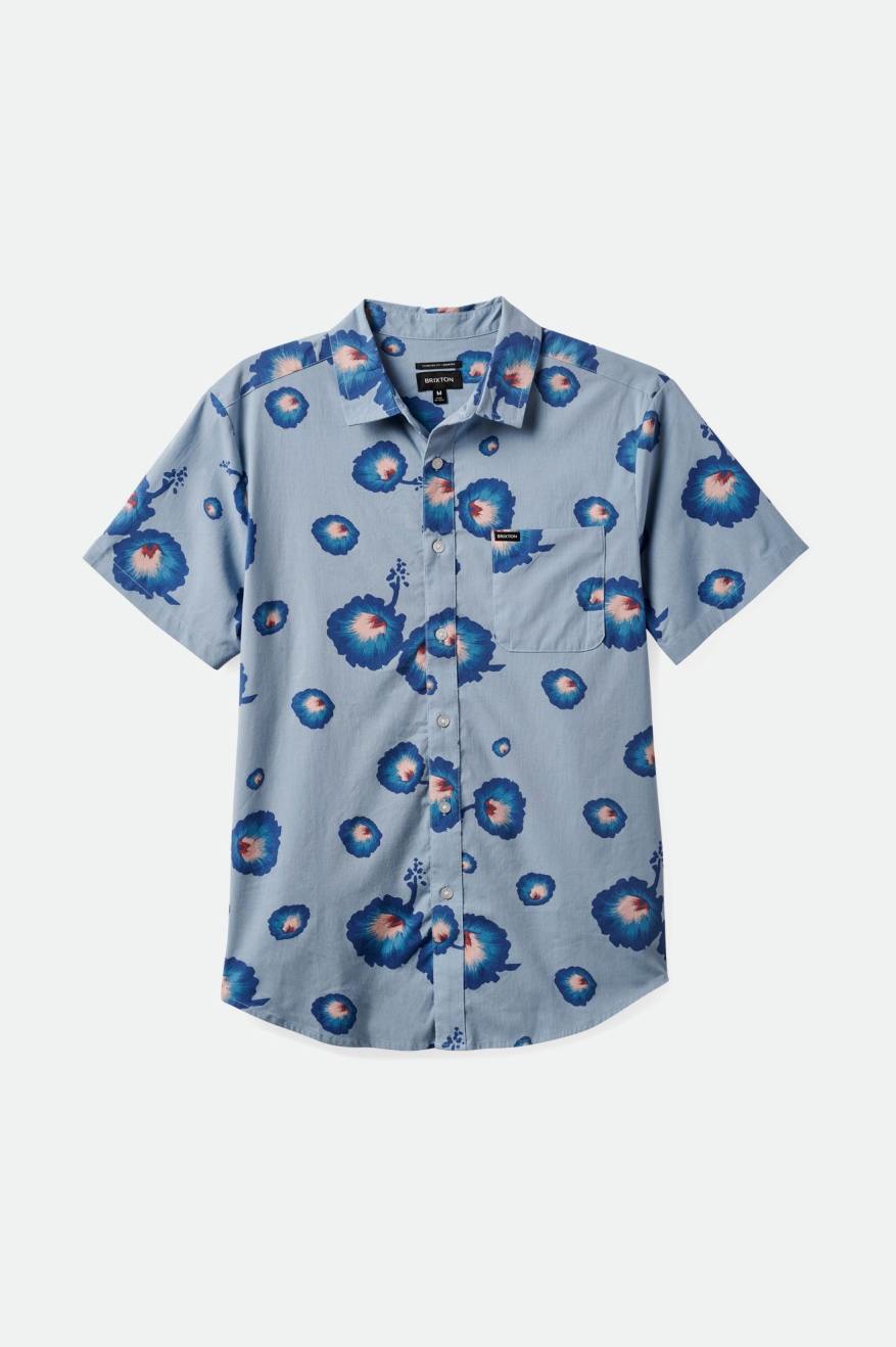 
       Brixton Charter Print S/S Woven Shirt - Dusty Blue/Pacific Blue/Coral Pink
     