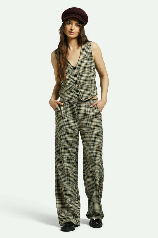 
       Brixton Women&#39;s Menswear Plaid Leisure Trouser Pant - Winter White/Black Plaid | Front fit
     