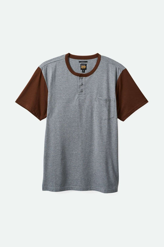 
       Brixton Men&#39;s 20th Anniversary Detroit Henley Pocket T-Shirt - Heather Grey/Pinecone Brown | Main
     