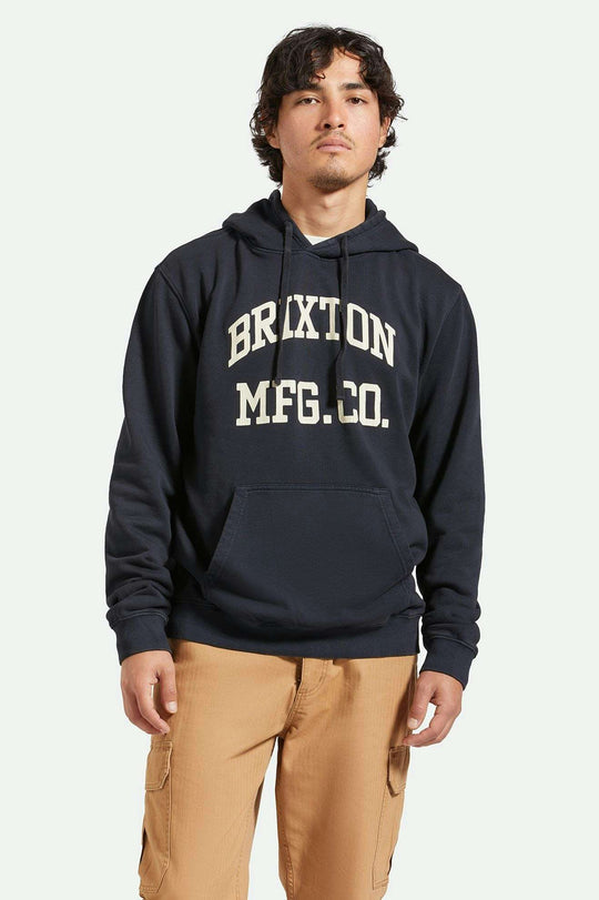 
       Men&#39;s Fit, front | Varsity Broken In Hoodie - Black Worn Wash
     