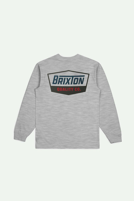 Back Laydown Image for Regal L/S Standard T-Shirt - Heather Grey/Navy/Brown