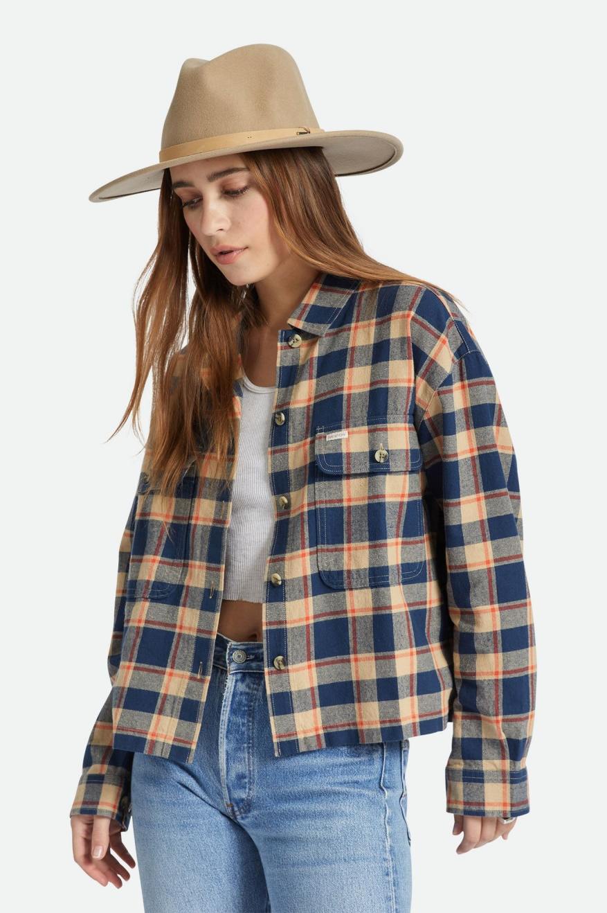 
       Brixton Bowery Women&#39;s Lightweight L/S Flannel - Washed Navy/Sand
     