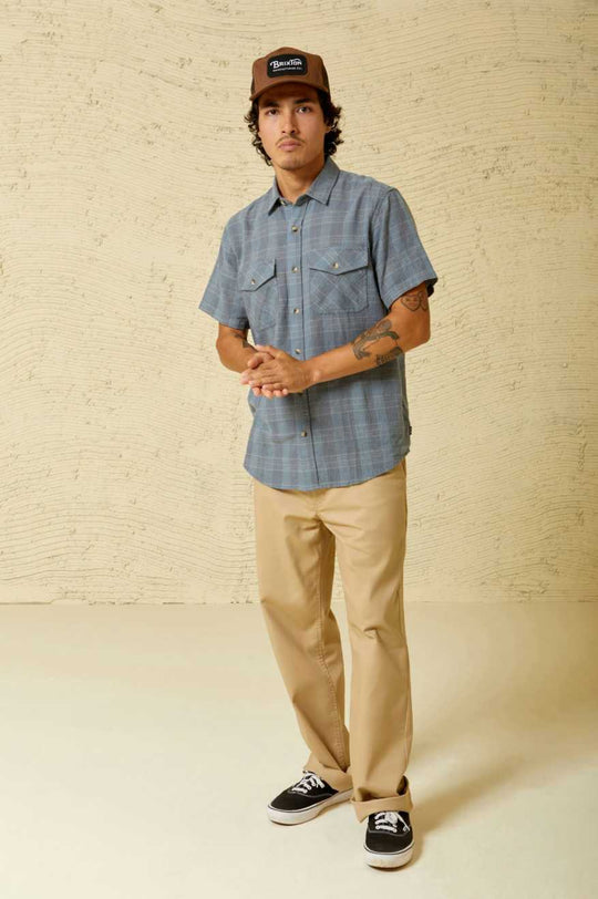 
       Brixton Memphis Linen Blend S/S Woven Shirt - Flint Stone Blue/Cinder Grey
     