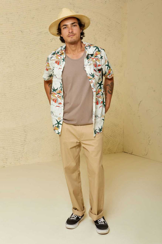 
       Brixton Charter Slub S/S Woven Shirt - Off White Umbrella Scene
     