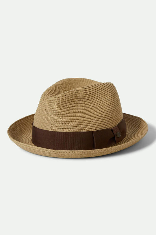 Unisex Horton Convertabrim Packable Fedora in the color Dark Tan/Light Brown - Front Product View