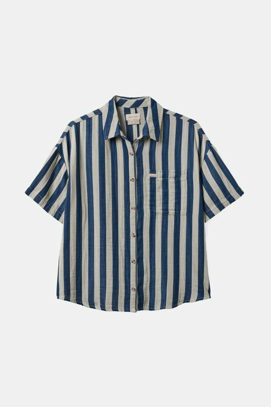 
       Brixton Mykonos Stripe Boyfriend S/S Woven Shirt - Deep Sea
     