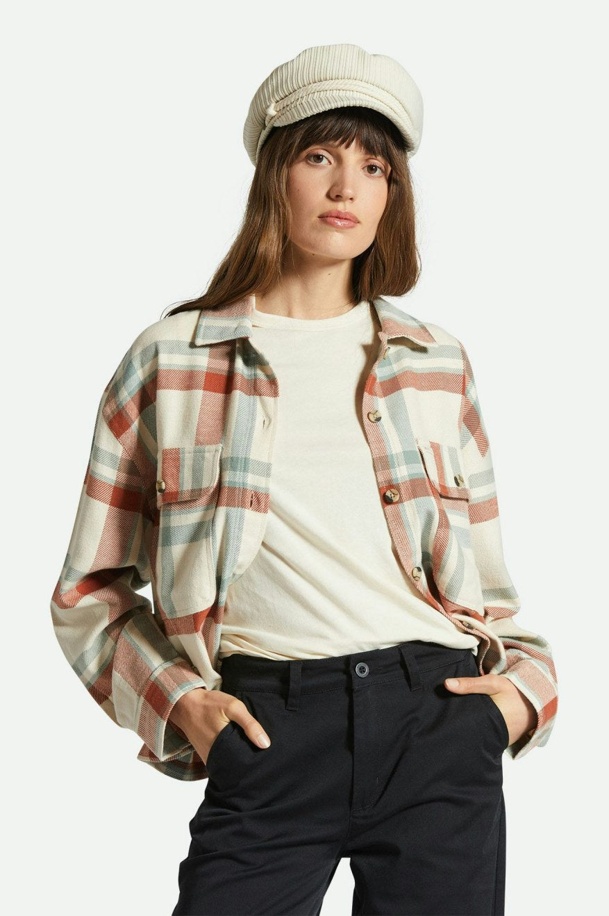 
       Brixton Bowery Women&#39;s L/S Flannel - White Smoke/Terracotta
     