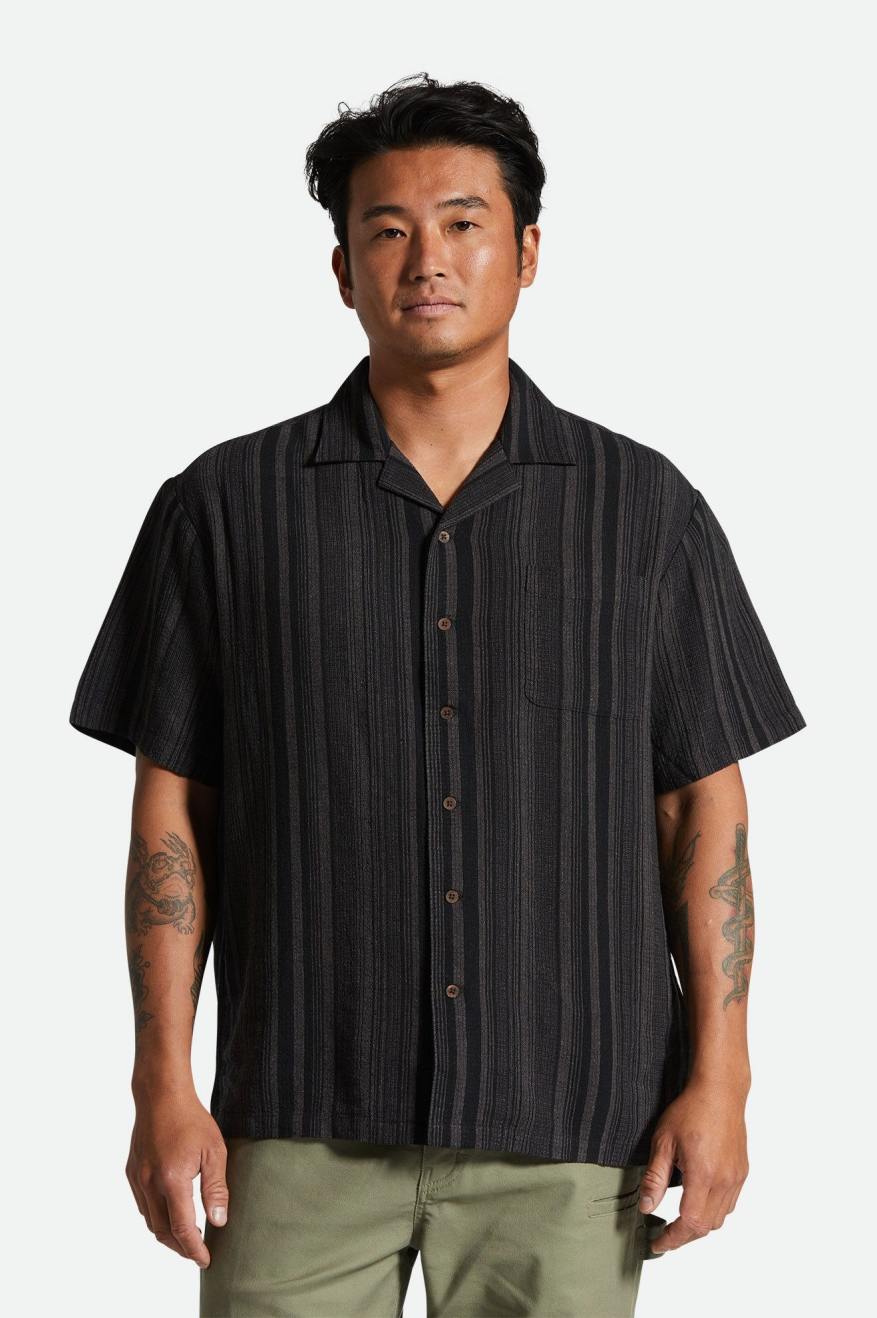 
       Brixton Bunker Seersucker S/S Camp Collar Woven Shirt - Black/Charcoal
     