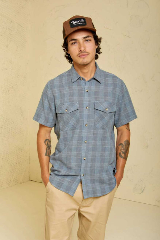 
       Brixton Memphis Linen Blend S/S Woven Shirt - Flint Stone Blue/Cinder Grey
     