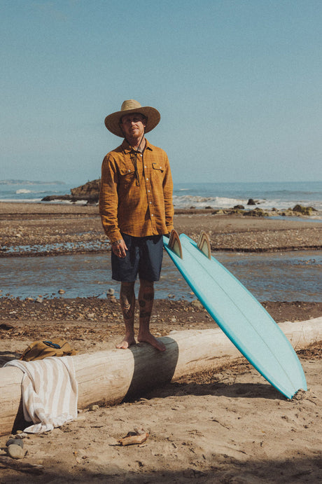 Bowery Summer Weight L/S Flannel - Mustard/Brown/Red Brown