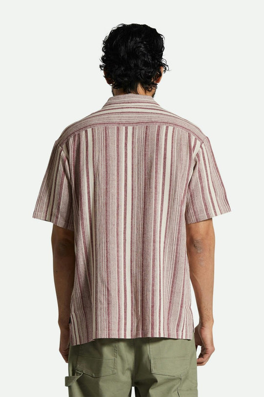 
       Brixton Bunker Seersucker S/S Camp Collar Woven Shirt - Cranberry Juice/Off White
     