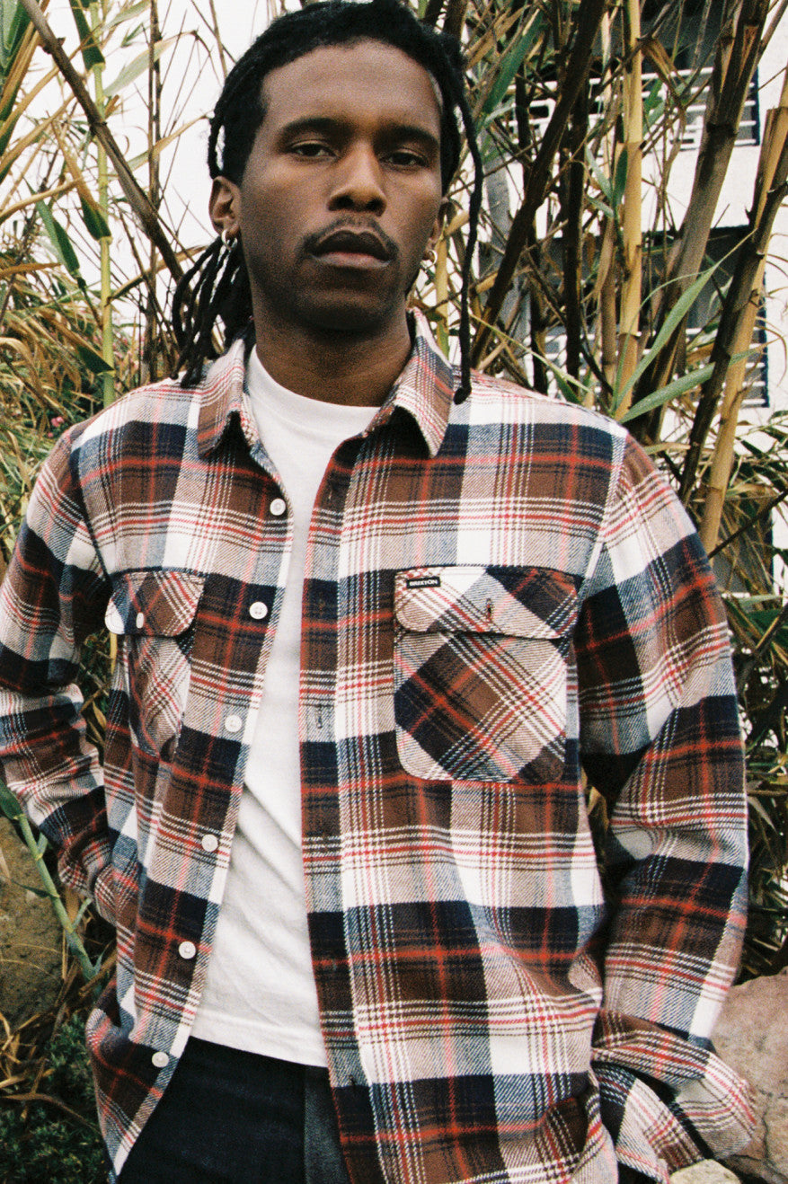 
       Brixton Bowery L/S Flannel - Washed Navy/Sepia/Off White
     