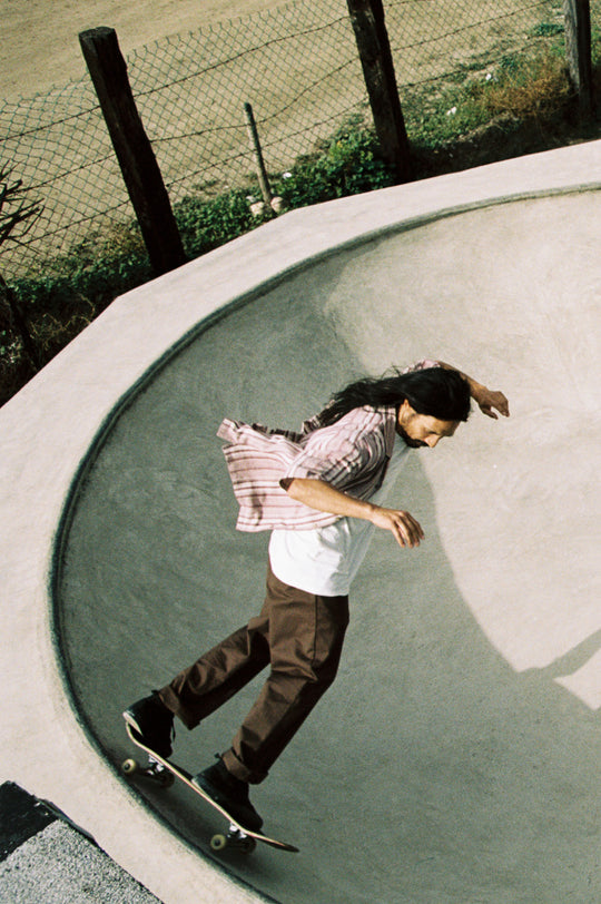 
       Brixton Bunker Seersucker S/S Camp Collar Woven Shirt - Cranberry Juice/Off White
     