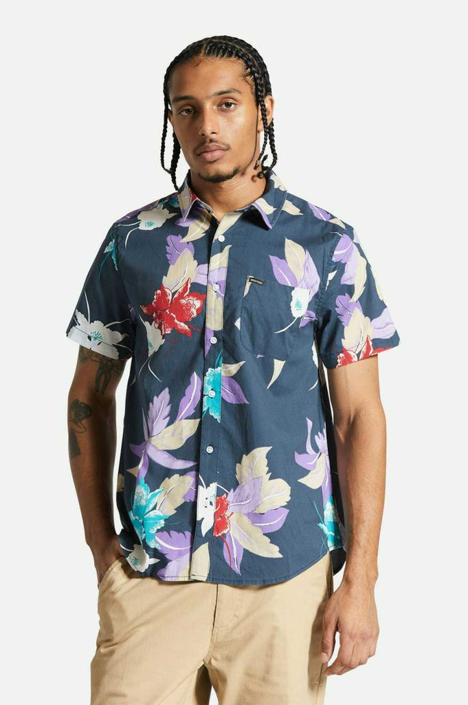 Brixton Charter Print S/S Shirt - Washed Navy Passion