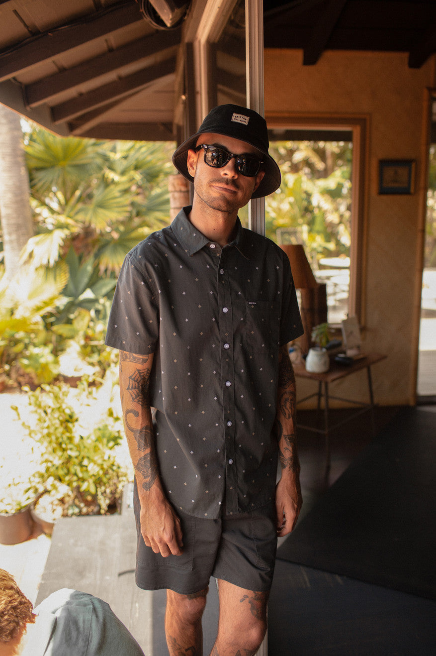 
       Brixton Charter Print S/S Shirt - Washed Black Pyramid
     