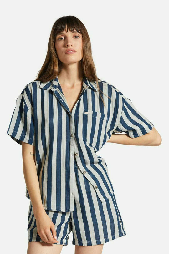 
       Brixton Mykonos Stripe Boyfriend S/S Woven Shirt - Deep Sea
     