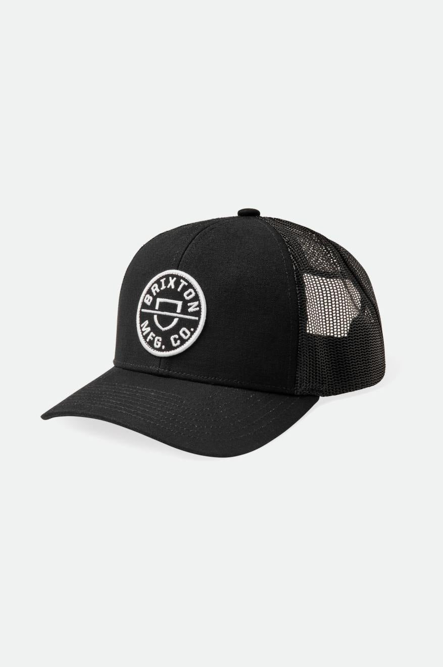 
       Brixton Men&#39;s Crest Netplus Trucker Hat - Black/Black | Main
     