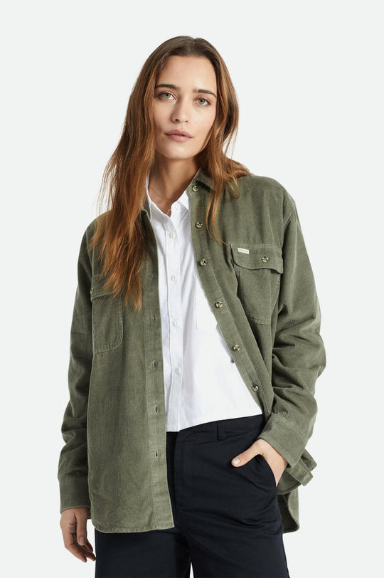 
       Brixton Bowery Boyfriend Corduroy L/S Overshirt - Olive Surplus
     