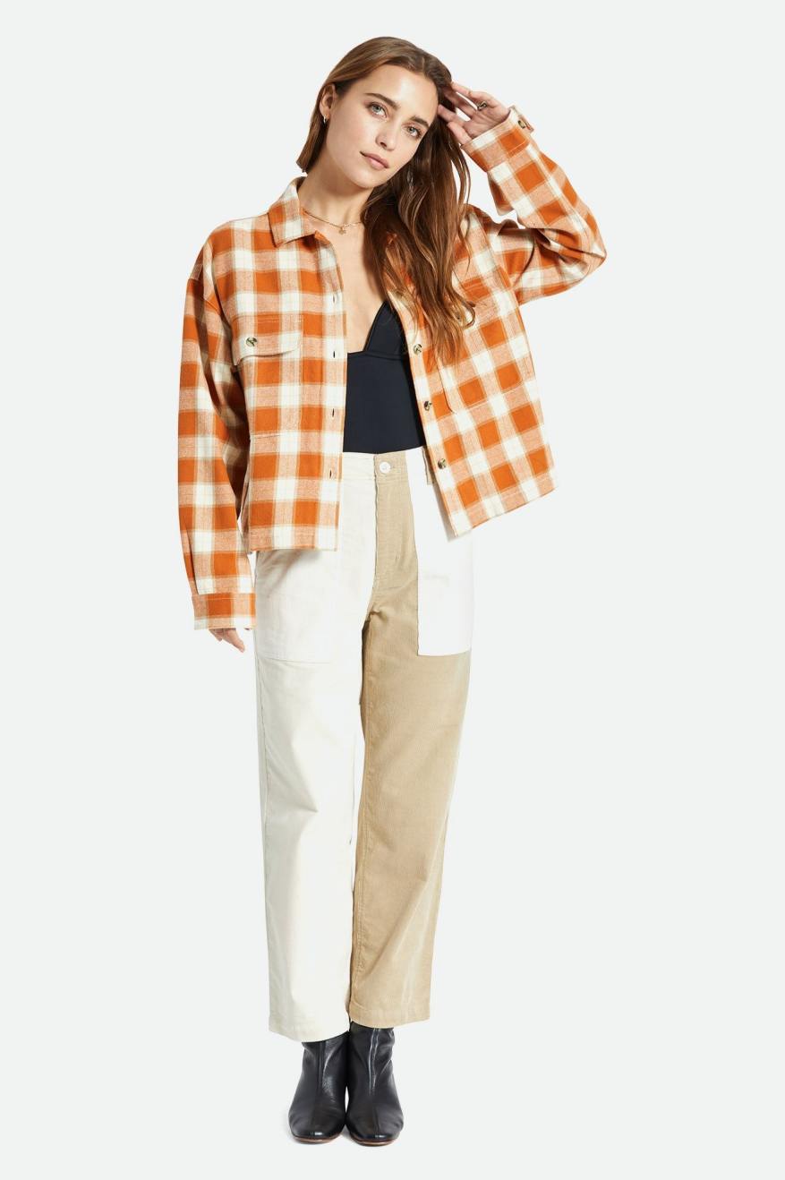 
       Brixton Bowery Women&#39;s L/S Flannel - Caramel/Dove
     