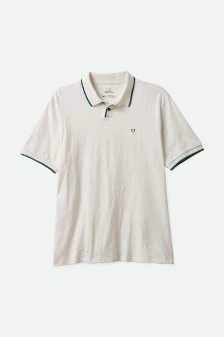 Proper Slub S/S Polo - Off White/Spruce