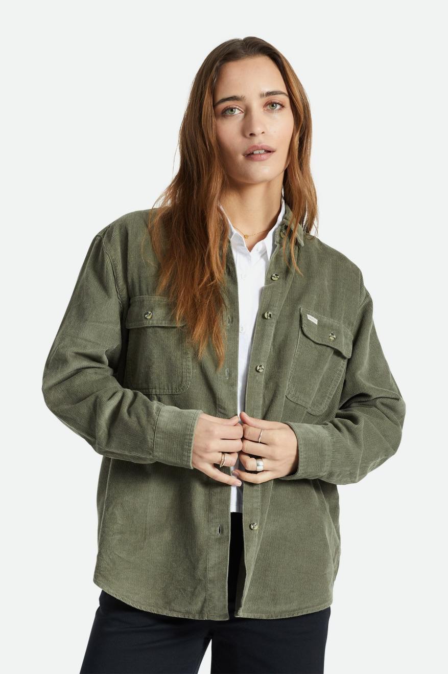 
       Brixton Bowery Boyfriend Corduroy L/S Overshirt - Olive Surplus
     