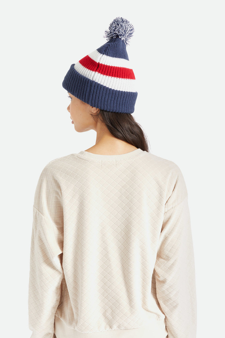 
       Brixton Kit Pom Beanie - Washed Navy/White/Red
     