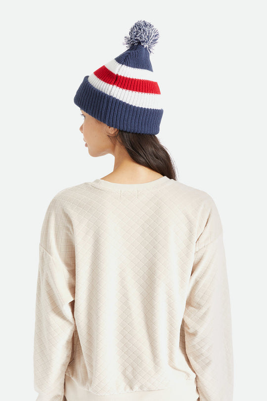 
       Brixton Kit Pom Beanie - Washed Navy/White/Red
     