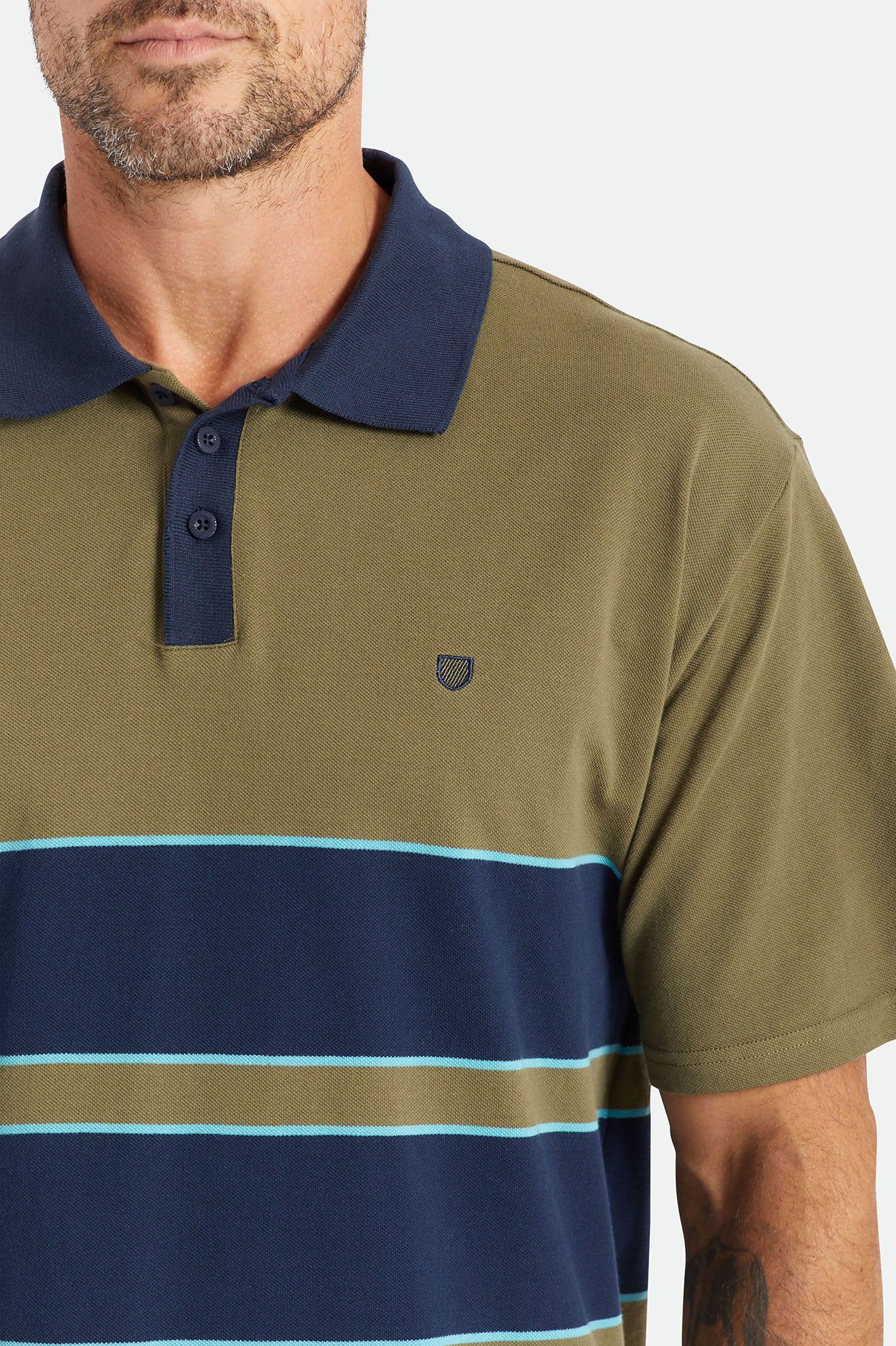 
       Brixton Shield Boxy S/S Polo Knit - Military Olive/Navy
     