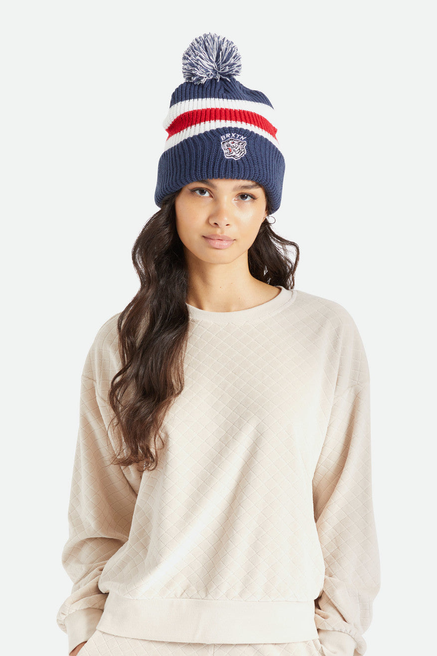 
       Brixton Kit Pom Beanie - Washed Navy/White/Red
     