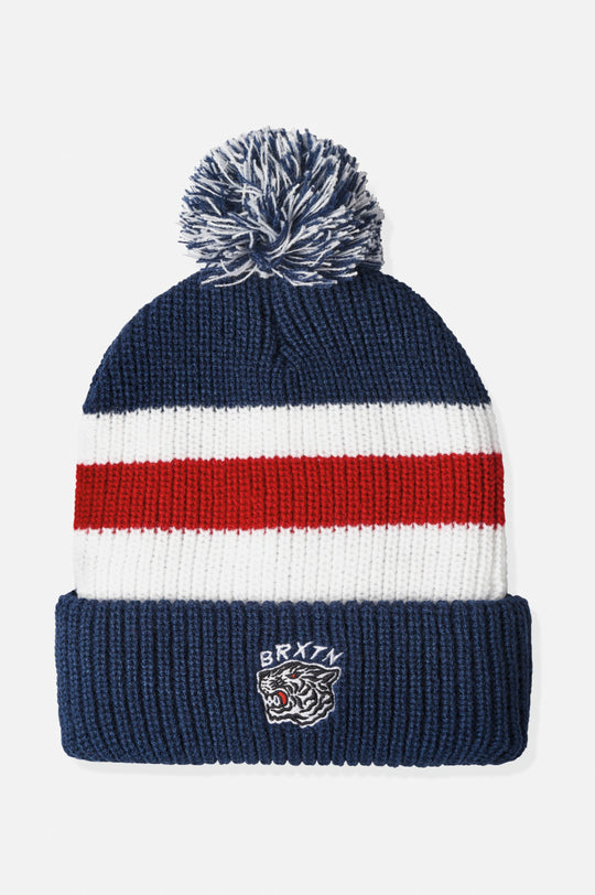 
       Brixton Kit Pom Beanie - Washed Navy/White/Red
     