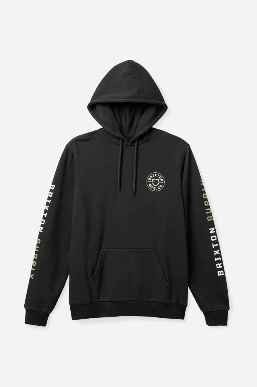 
       Brixton Crest Hood - Black/Epsom Green/White
     