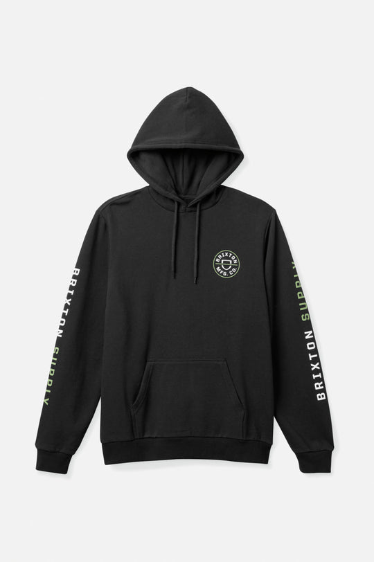 
       Brixton Crest Hood - Black/Epsom Green/White
     