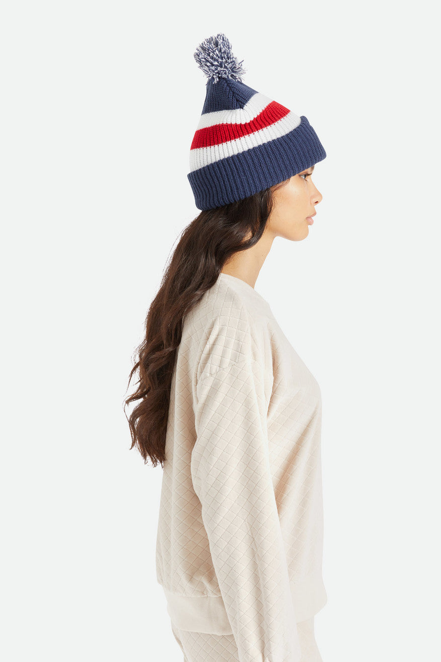 
       Brixton Kit Pom Beanie - Washed Navy/White/Red
     