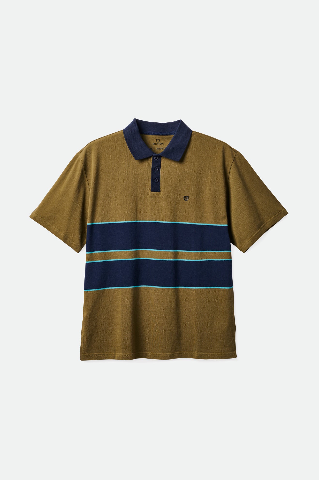 
       Brixton Shield Boxy S/S Polo Knit - Military Olive/Navy
     