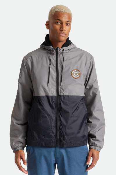 Men s Claxton Crest Lined Hood Jacket in Black Charcoal Brixton